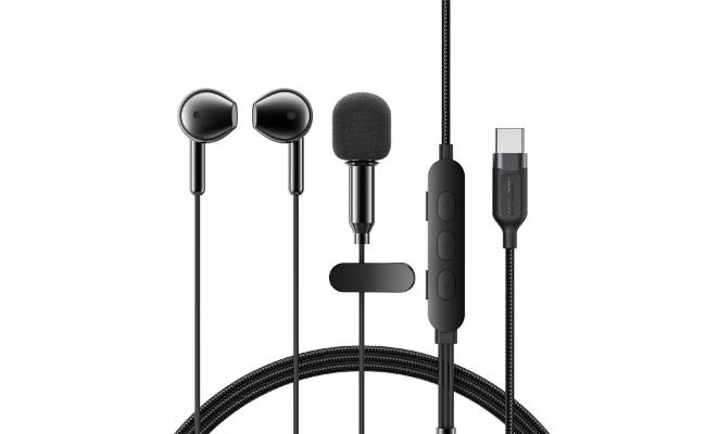 ACEFAST L12 USB-C Semi In-Ear Karaoke Wired Earphones Built-In Microphone for Live Streaming / Recording / Gaming - Black